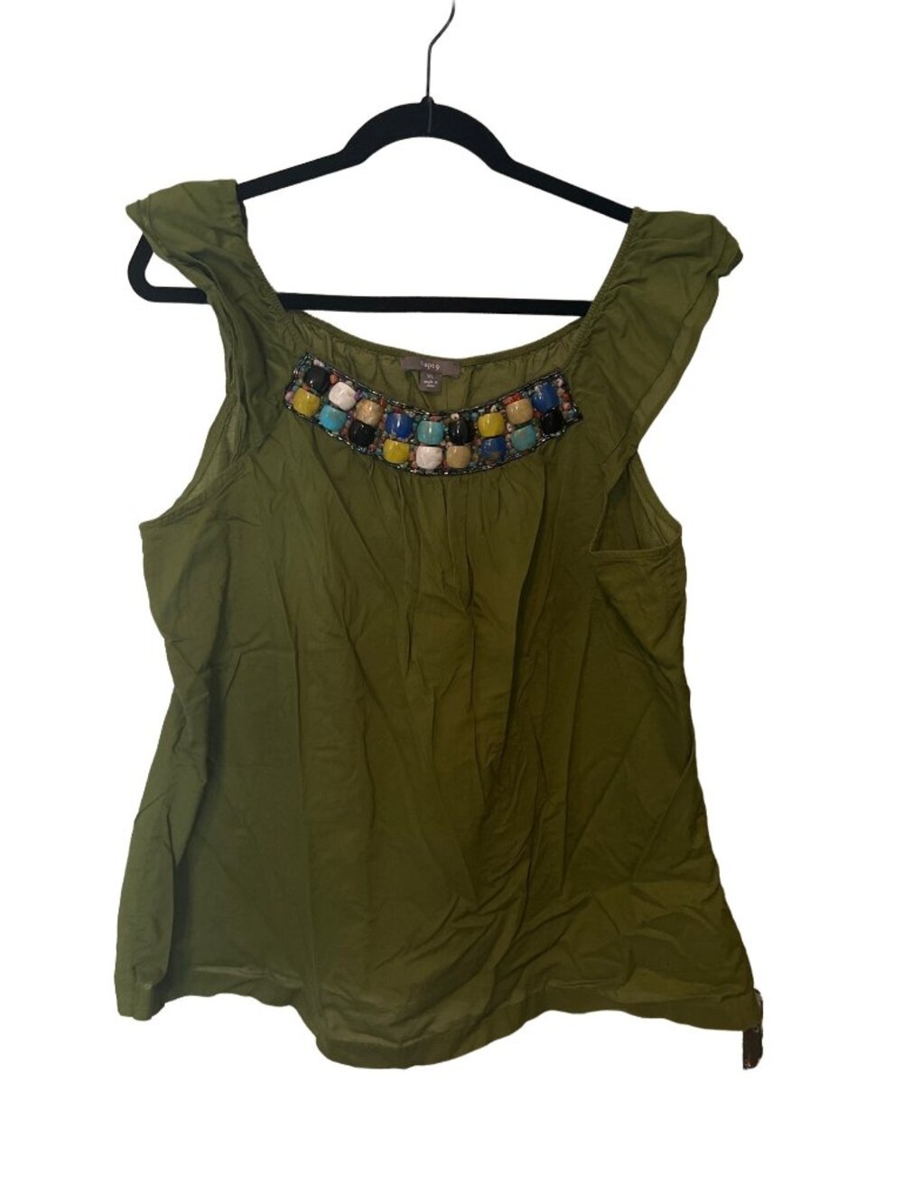Apt. 9 Womens XL Green Sleeveless Top With Beaded Neckline
